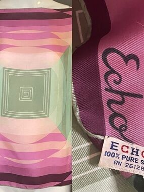 Gorg Vintage Echo Silk Scarf Pinks Greens 22 In Very Good Condition